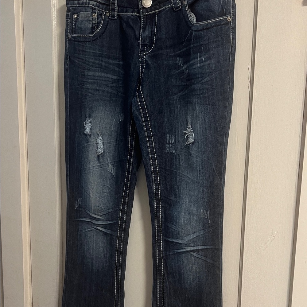 Y2K Low Rise Distressed Baby Flare Jeans - Picture 2 of 6